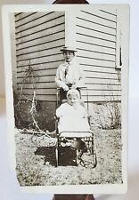 Vintage Real Photo Postcard Boy w Baby in Pram Unmailed picture