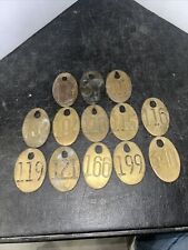 Lot Of 13 Vintage Antique Numbered Both Sides Brass Metal Cow Tag Unpolished picture