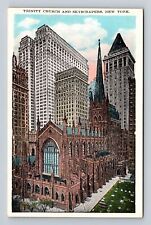 New York City NY- Trinity Church And Skyscrapers, Antique, Vintage Postcard picture