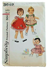 1950s Simplicity Sewing Pattern 3649 Toddler 1-Pc Dress & Apron Sz 1/2 Vntg 5402 picture