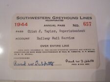 1944 SOUTHWESTERN GREYHOUND LINES PASS TRAVEL CARD 4