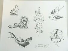VTG RARE 1976 Picture Machine Tattoo Flash Sheet 152 Shark Aces Dice Knife Lion picture