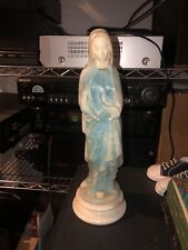 Vintage Holy Mary Statue Italy Marble Base Blue Back 13” No Hands Christian picture