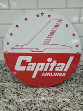 VINTAGE CAPITAL AIRLINES PORCELAIN SIGN AIRPLANE AVIATION COMPANY AIRPORT SIGN picture