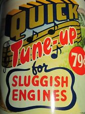 Rare Motor Oil Tin Can 1950s Garage Art Quick Tune-up for Sluggish Engines picture
