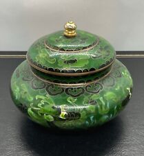 VINTAGE SHADES OF GREEN CHINESE CLOISONNE COVERED DISH 5” In Diameter picture