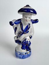 Beautiful 1950 Vintage Porcelain Figure Statue Old Chinese Man with Fish China picture