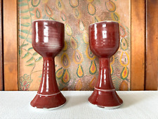 Vintage Pair Signed Gerry Williams Studio Art Pottery Red Glazed Chalices picture