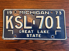 1973 Michigan License Plate KSL 701 Great Lake State MI USA Authentic Metal Blue picture