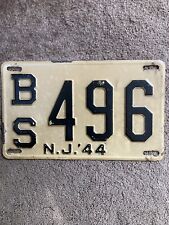 1944 New Jersey License Plate - BS 496- Nice picture