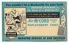 VINTAGE ADVERTISING CARD,McCORD RADIATOR ORIGINAL REPLACEMENT CORE~DETROIT,MI picture