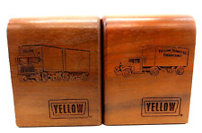 Yellow Transit Co Advertisement Wood Bookends Truck Freight Lines Semi's Vtg picture