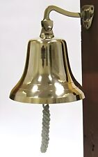 Enormous Wall Hanging Polished Brass Ship Bell w/ Rope Mounting Hardware Bracket picture