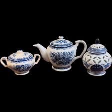 Vintage Lot of 3 Blue and White Reticulated Gingar Jar and Teapots Chinas picture