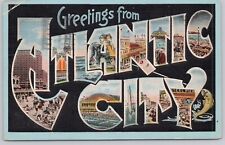 Greetings From Atlantic City Big Letter New Jersey Vintage Linen Postcard picture