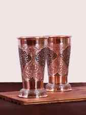 Kandhari Copper Craft Glass Hand Engraved Kashmiri Artisanal Piece Full Nakkashi picture
