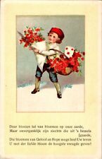 Little Boy with Flowers, Dutch Poem Postcard picture