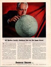 VINTAGE 1944 AMERICAN AIRLINES WORLD GLOBE PRINT AD picture