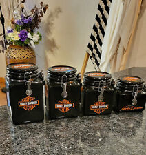 NEW ITEM Very Unique Set of 4 Ceramic/Vinyl Harley Davidson Canisters picture