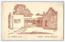 c1940's La Dona Luz Restaurant Exterior Sketch Taos New Mexico Unposted Postcard picture