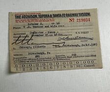 Railroad Pass Atchison Topeka & Santa Fe Railway Oct 2 1946 Chicago Pittsburgh picture