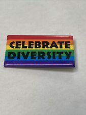 Rainbow Celebrate Diversity Pinback Button Rectangle  picture
