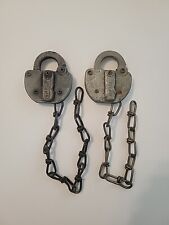 Vintage Pair of Adlake Steel Railroad Lock w/ Chain, No Key, Southern Pacific RR picture