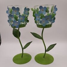 Blue Metal Floral Candle Holder Set of 2 picture