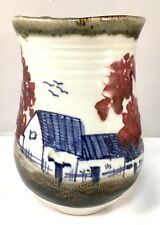 Interesting Vintage Handmade Asian Blue & White w/ Red Accents Landscape Vase picture