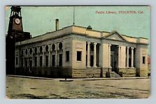 Stockton CA-California, Public Library, Clock Tower, c1918 Vintage Postcard picture