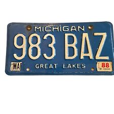 1988  Michigan License Plate Great Lakes Blue #983 BAZ MAN CAVE WALL ART VINTAGE picture
