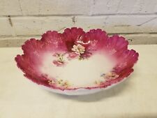 Vintage Pink Floral Decorative Hand Painted Porcelain Bowl with Scalloped Edge picture