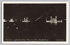 Division of Battle Ships Illuminated in North River Battleship RPPC Night NYC picture