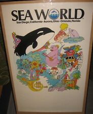 Vintage 1970's Sea World LARGE Promo Poster Shamu Whales Dolphins Amusmt Pk Prop picture