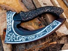 HANDMADE DECORATIVE Viking Pizza Cutter Axe LARGE ULU KNIFE WITH SHEATH 3737 picture