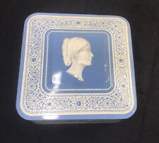 WEDGEWOOD Blue&White,Hinged Tin Box,Made In Holland,Woman Cameo,5.5”x 5.5”x 2.5” picture
