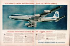 1958 Pan Am TWO PAGE Vintage Print Ad Jet Clipper America New Boeing 707  picture