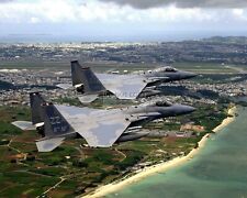 USAF F-15C EAGLES FLY IN FORMATION OVER KADENA AIR BASE - 8X10 PHOTO (EP-110) picture