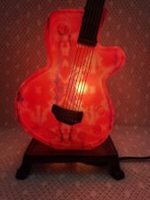 1970's Les Paul Shaped Guitar Table Lamp ~ Red Marble Art Glass ~ Iron Base 15