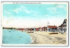 1923 Beach Sand Looking West Sound View Connecticut CT Vintage Antique Postcard picture