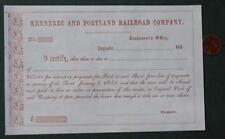 1850s Kennebec & Portland Railroad Unused Stock Dividend Payment Receipt Scrip-- picture