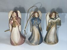 3 Vintage Ceramic Christmas Angel Bell Ornaments Singing Choir  picture