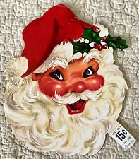 Unused Christmas Santa Face NOS Cardboard Vtg Die Cut Cutout 1950-60s 7 1/2 Inch picture