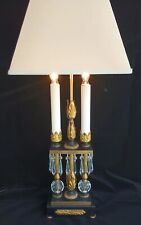 Antique 1940s Empire Neo Classical Gold Ormolu Crystal Prism Candlebra Desk Lamp picture