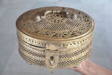 1940's Old Brass Handcrafted Jali Cut Unique Shape Big Jewellery Box picture