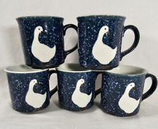 5 Vintage Otigiri Speckled Goose Cobalt Blue Ceramic Mugs picture
