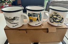 Breitling Novelty Airplane Bicycle And Car Enamel Mugs Set Of 3 With Box picture