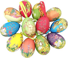 12Pcs Vintage Style Paper Mache Foam Easter Eggs Hanging Ornaments Decoration picture