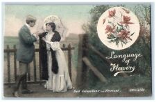 Language Of Flowers Postcard Couple Romance Red Columbine Anxious c1910's Posted picture