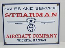 Vintage Stearman Aircraft Sign - Aviation Gas Pump Airplane Sales Porcelain Sign picture